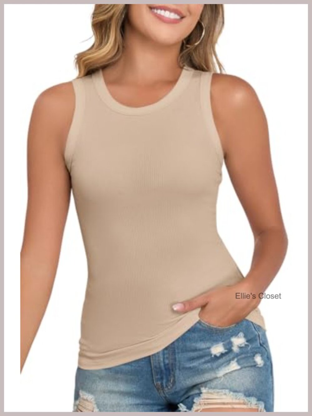 Women's Ribbed Knit Tank Top Casual Crew Neck Sleeveless